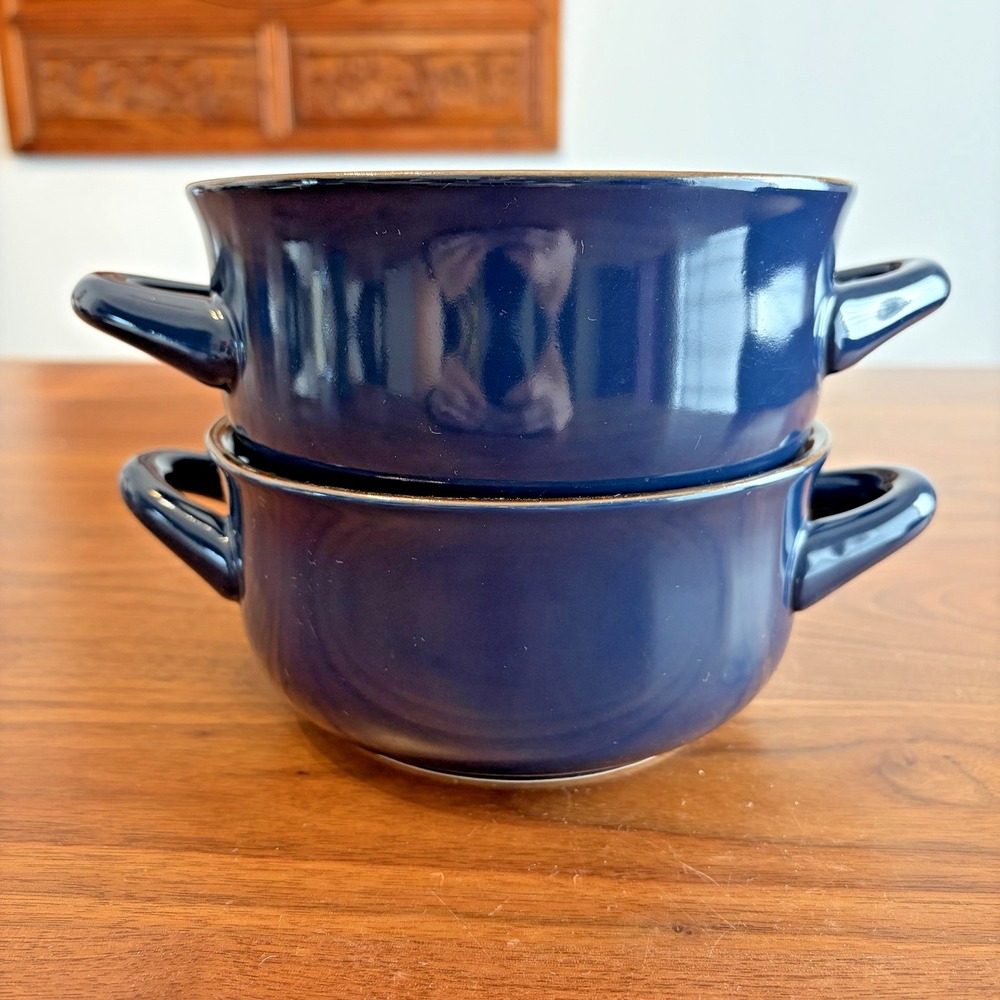 Member's Mark Blue Double Handle Stoneware Soup Cereal Bowls Set of 2 Tuscany